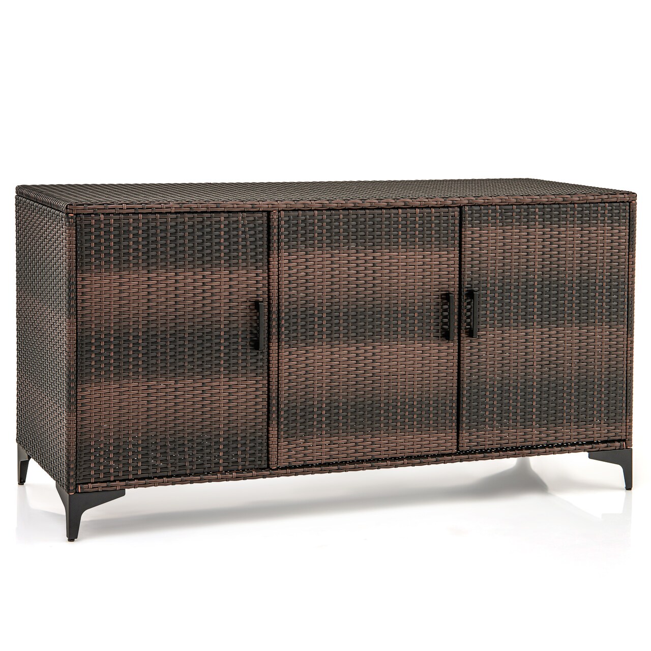 PE Rattan and Metal Storage Box with 84-Gallon Capacity and Removable Shelves